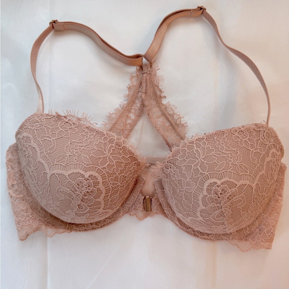 Victoria’s Secret Racerback Demi Bra EUC Lace Nude Lined Sexy Illusions …